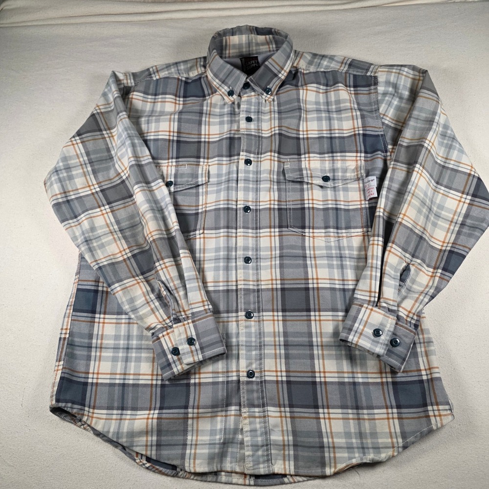 Oil & Gas Safety Supply FireZero FR Shirt Mens Large Gray Plaid NFPA 2112 CAT 2